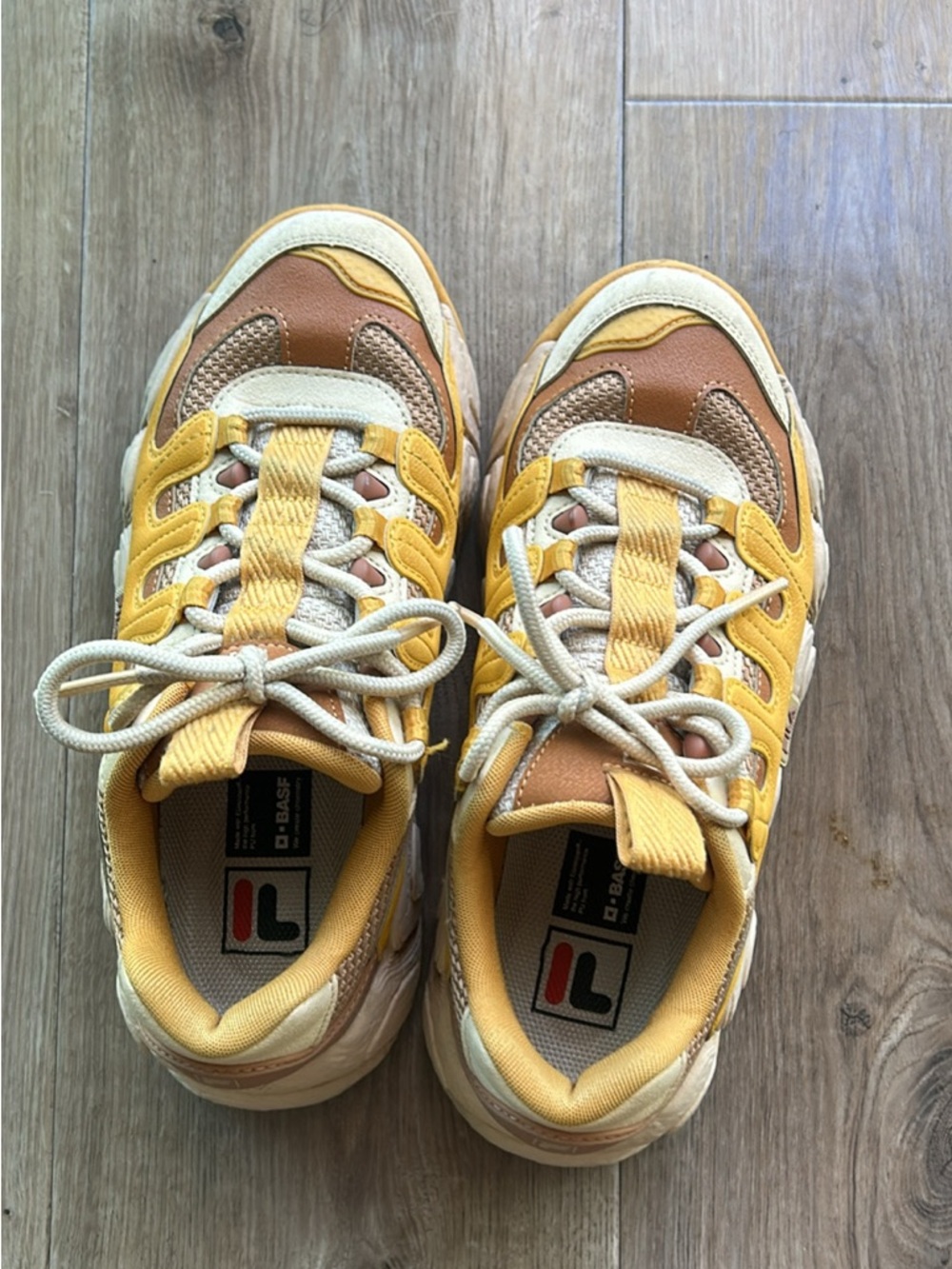 Fila Yellow and Tan Retro Dad Sneakers